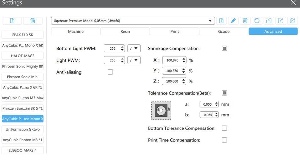 Premium Model shrinkage Anycubic Photon Mono X Dental liqcreate compensation