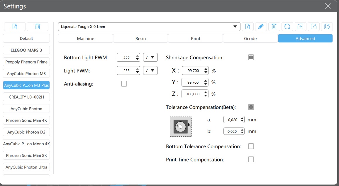 Anycubic Photon M3 Plus - Liqcreate Tough-X accuracy shrinkage compensation