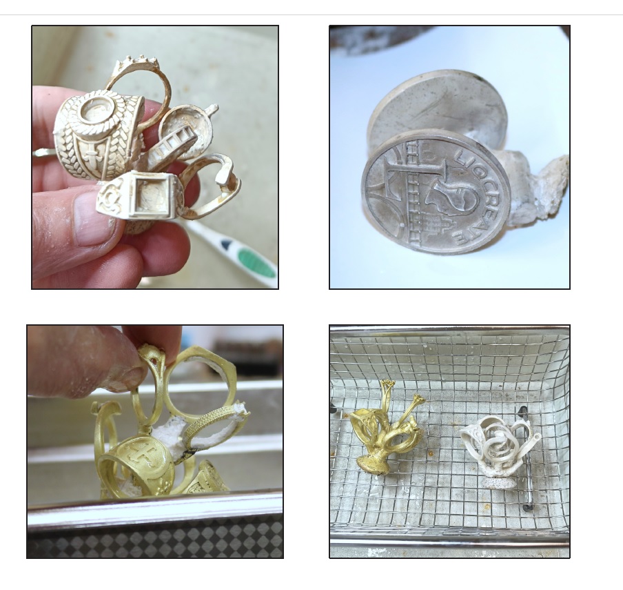 cleaning of the metal parts after casting bronze brass silver gold wax castable liqcreate 3d-printing resin